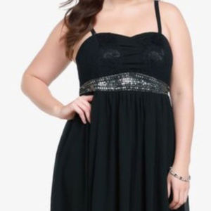 Black Cocktail Dress - Chiffon with Lace Top
